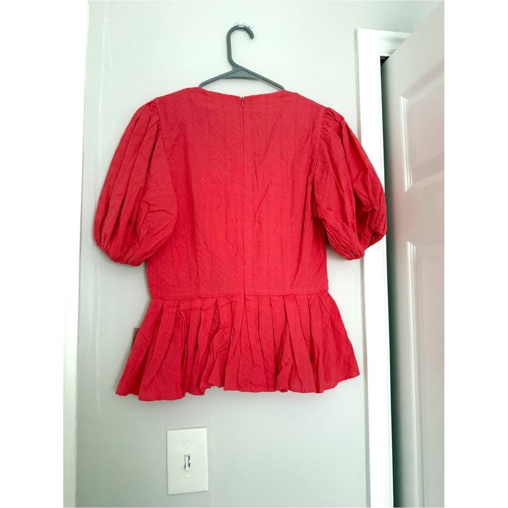 Ivy City Co Coral Peplum Top Puff Sleeve Textured Blouse NWT Size S - Picture 6 of 6